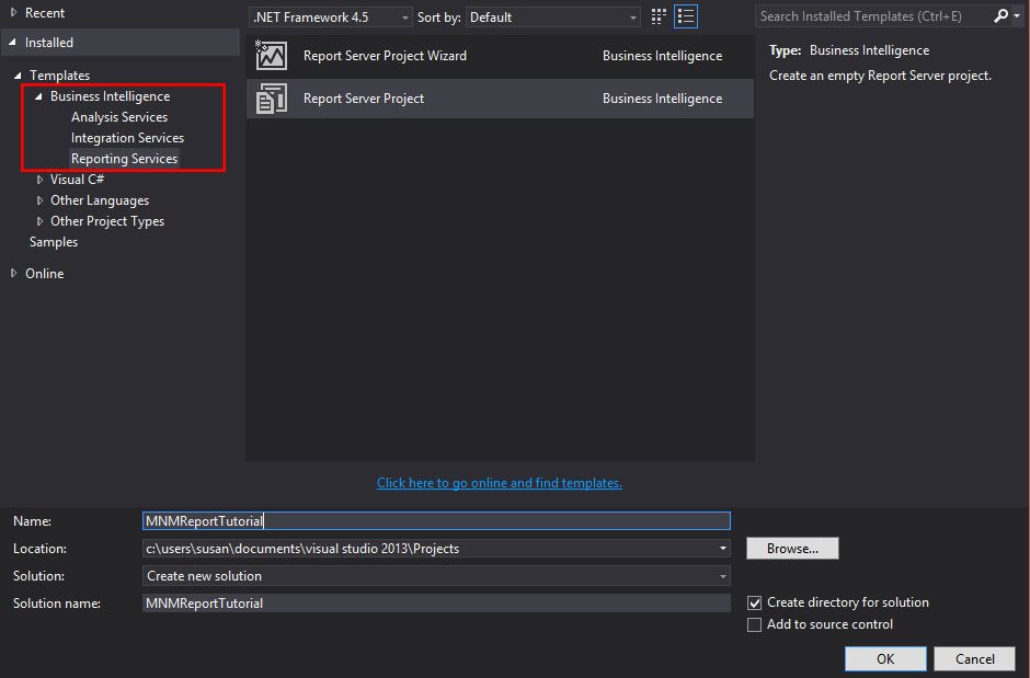 SSRS1 Visual Studio Project Setup