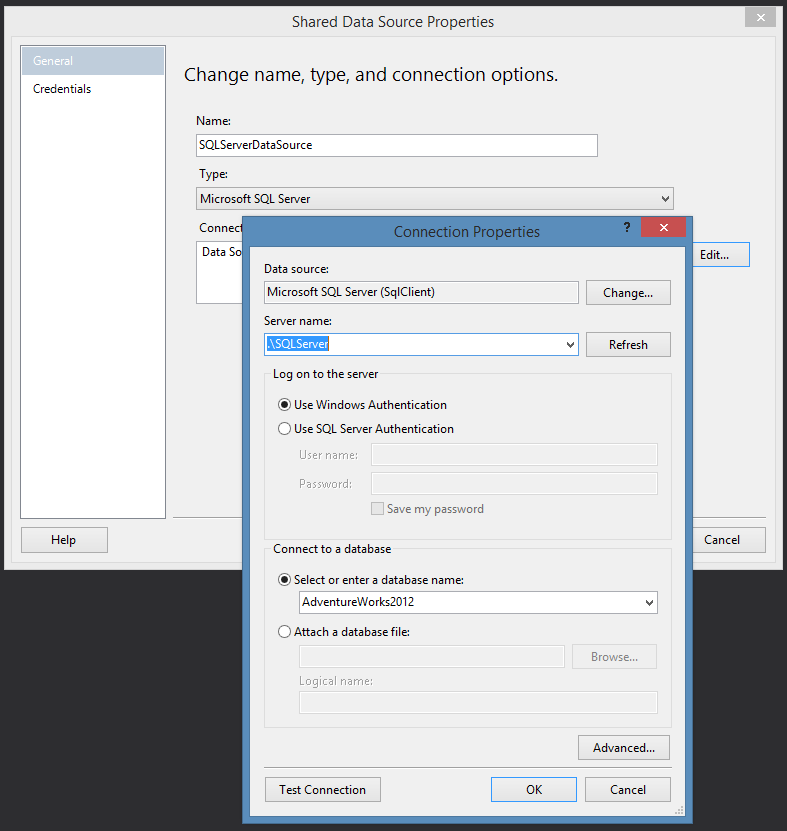 SSRS2 Shared Data Source Properties