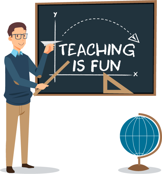 Teacher pointing to chalkboard